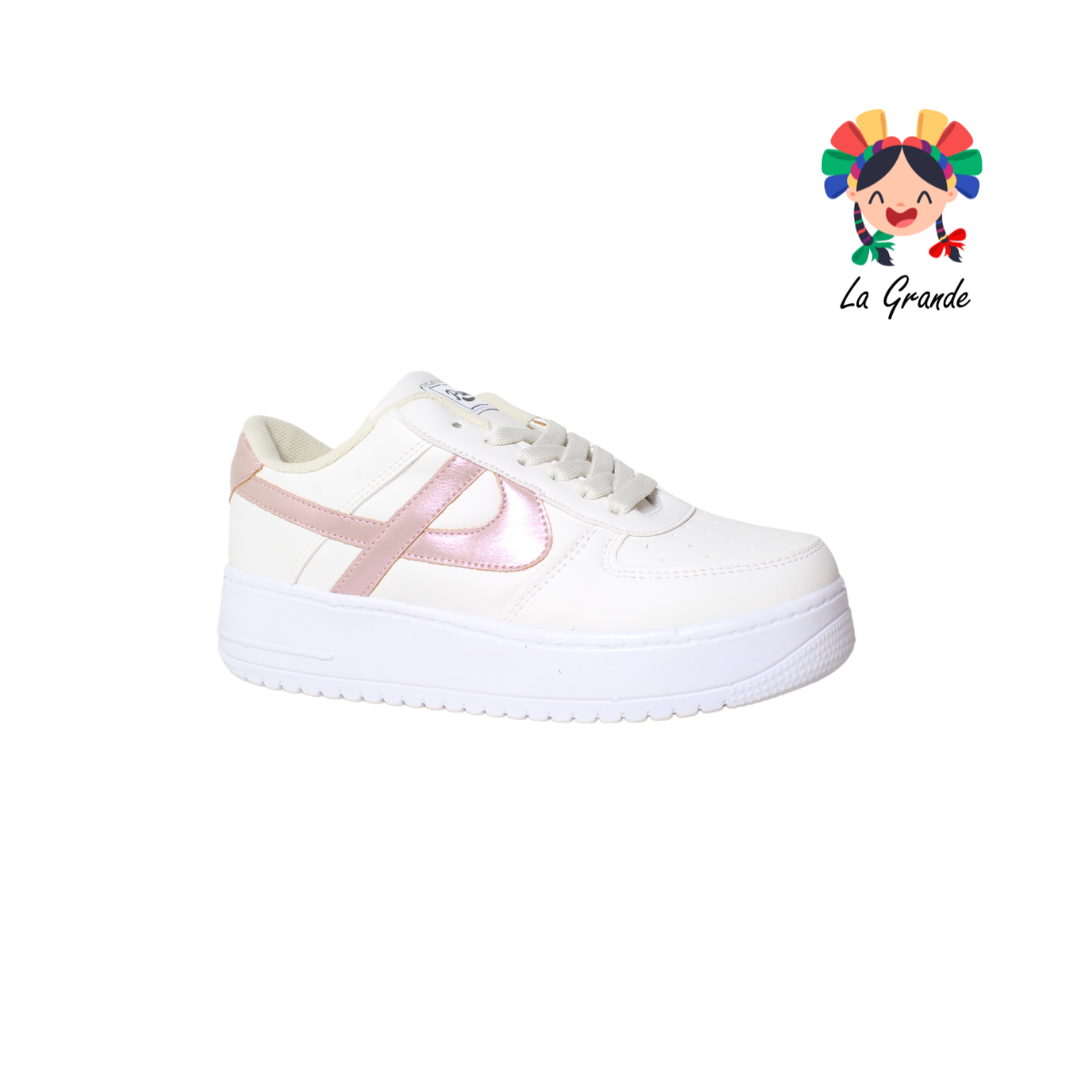 010892 PANAM Bco Plata Rosa Sintético Tenis Choclo Casual para Dama