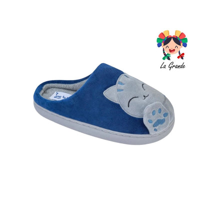 0221 LOVE TO LOUNGE Azul Gris Pantufla Gatito para Joven y Dama