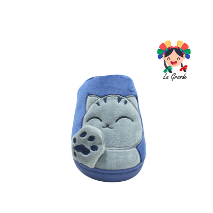 0221 LOVE TO LOUNGE pantufla azul con detalle de gatito