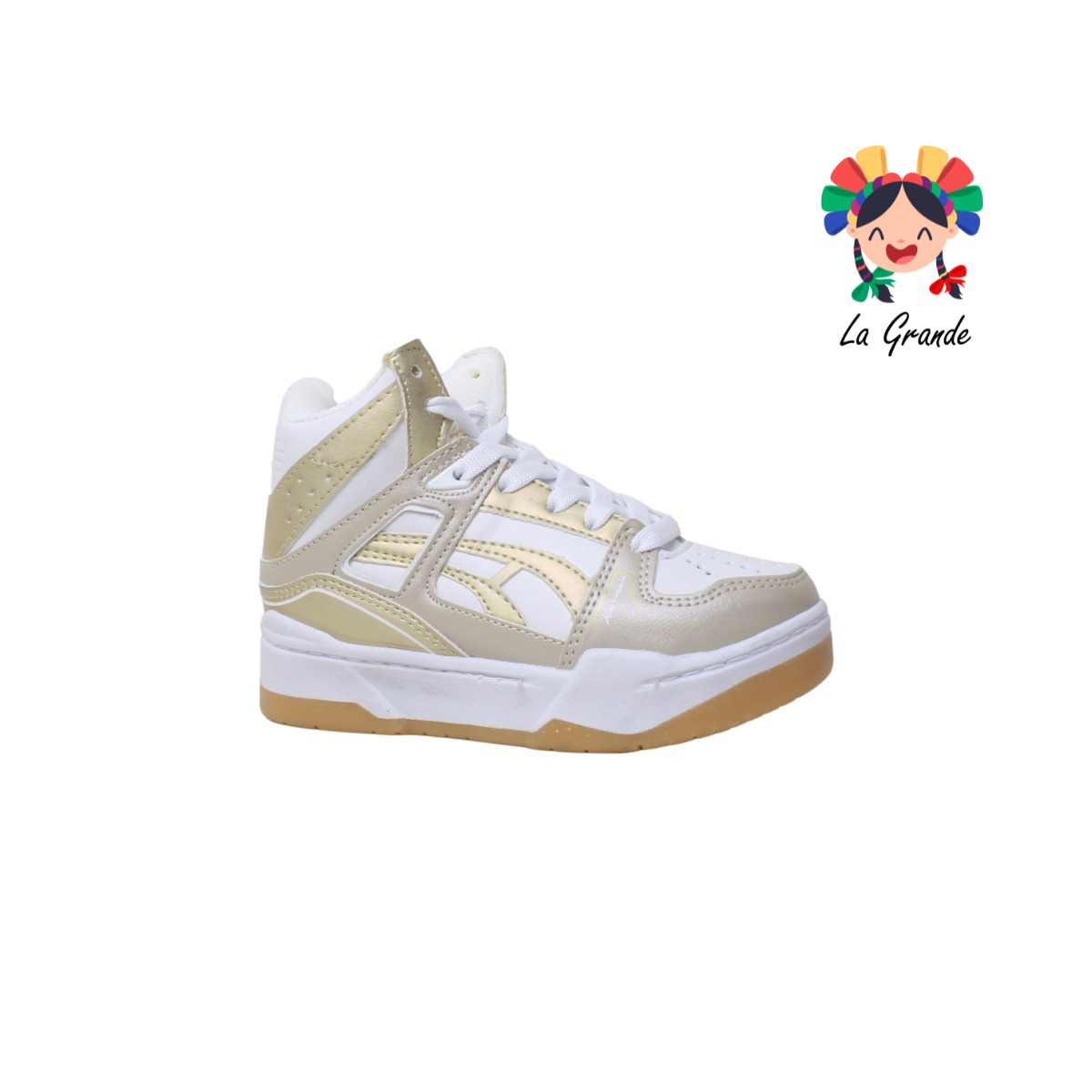 023-B HARMAN Bco Oro Nacarado Tenis tipo bota para Niña y Niño