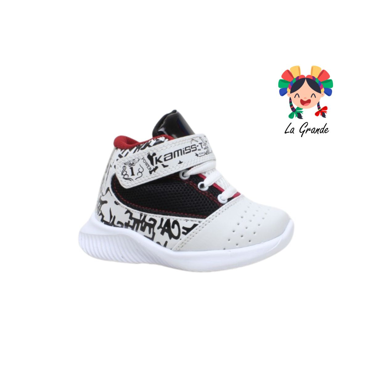 023 KAMISS-T Bco Ngo Rojo Tenis tipo Bota con Velcro para Niño