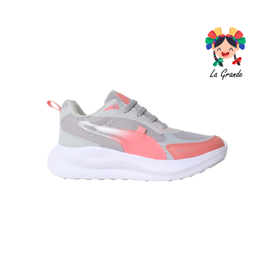 050 HEBOX Gris Coral Sintético Tenis Running para Dama y Joven