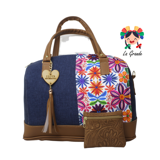 06 Bolsa Maletín Azul Marino dual floral para Dama