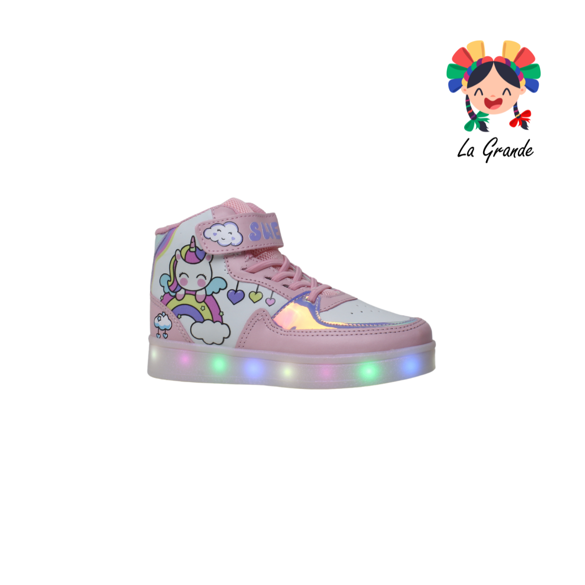 082-80 SPACE BOYS Blanco Rosa Sint Tenis Casual con Luz Led para Niña