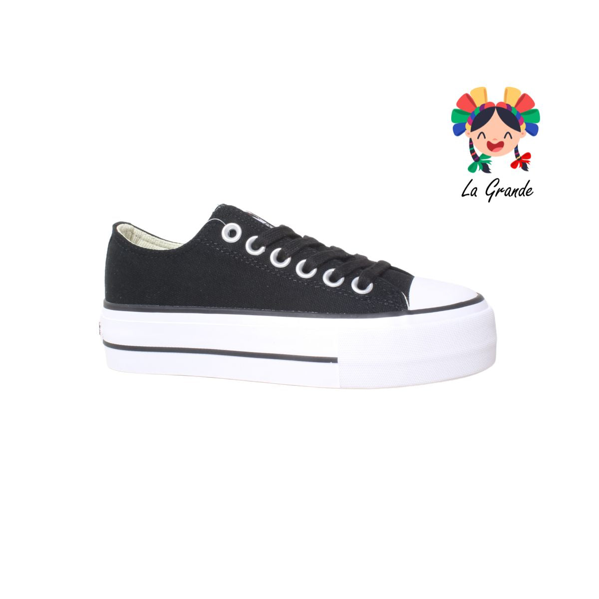 091 H DROF Negro Blanco Lona Tenis Choclo Casuales para Dama y Joven