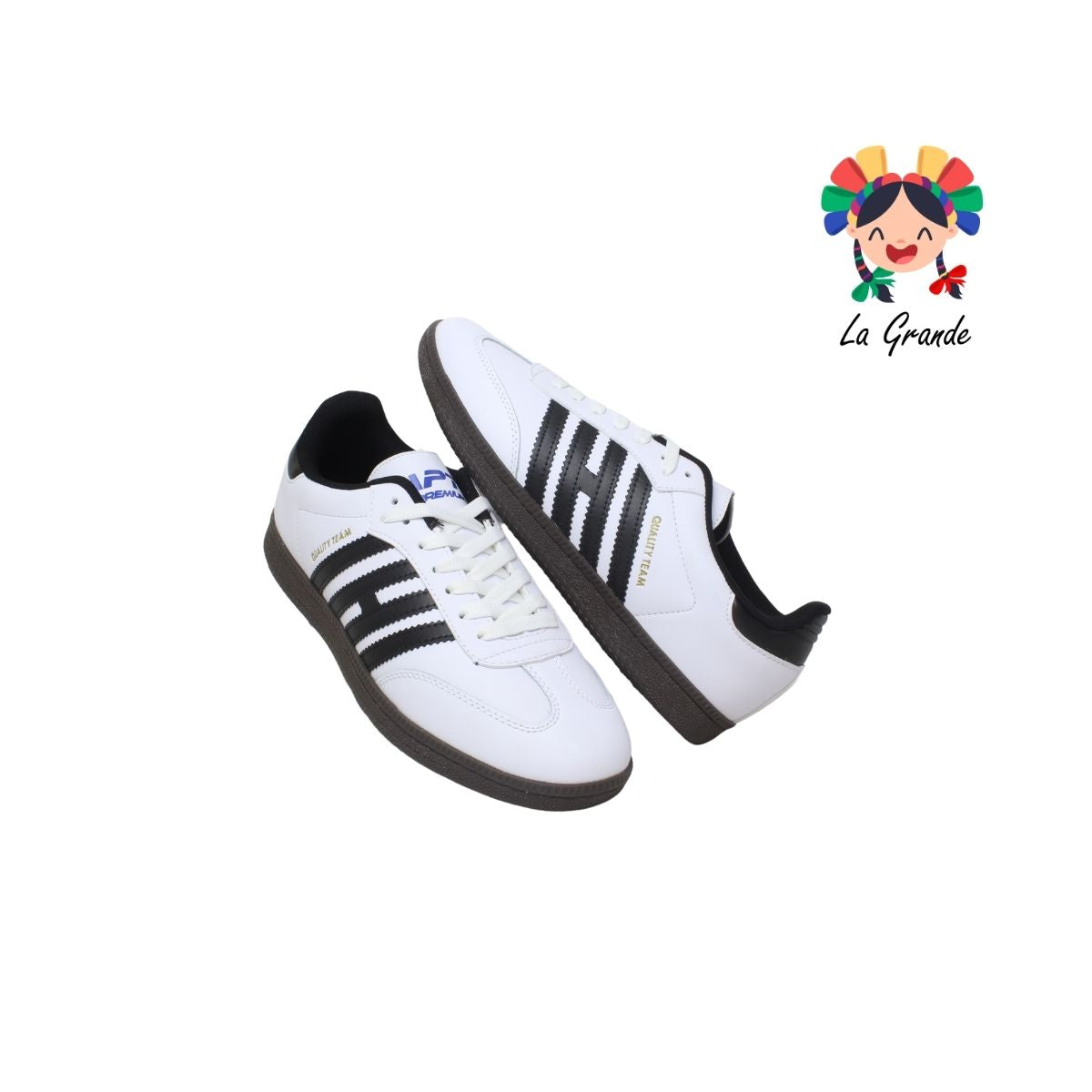 0927 APT Blanco Negro Piel Tenis Choclo Casual para Caballero