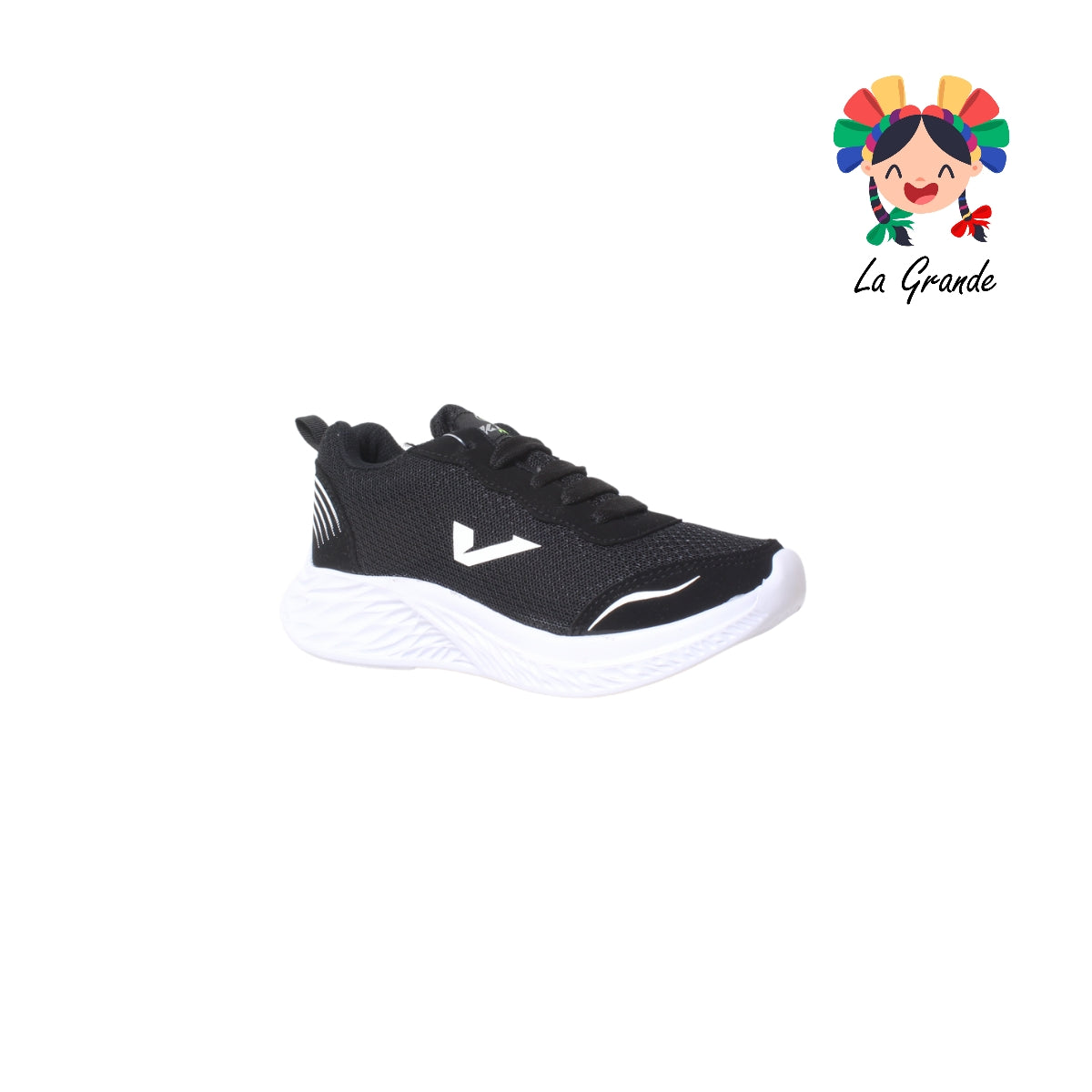 07 KIEV Negro Blanco Textil Tenis Running para Niña y Niño