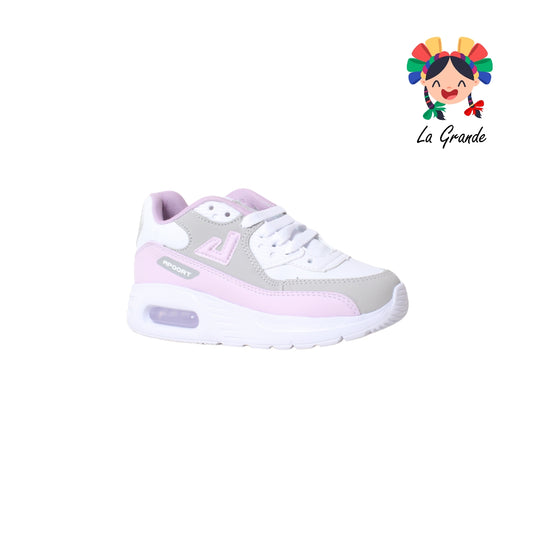 5013 APOORT Bco Gris Lila Piel Tenis Choclo con Valvula para Niña