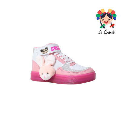 2801 FRIDAYS Rosa Conejo Tenis Casual con Led para Niña