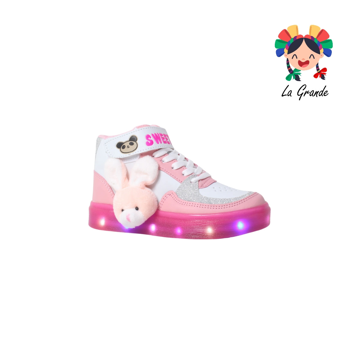 2801 FRIDAYS Rosa Conejo Tenis Casual con Led para Niña