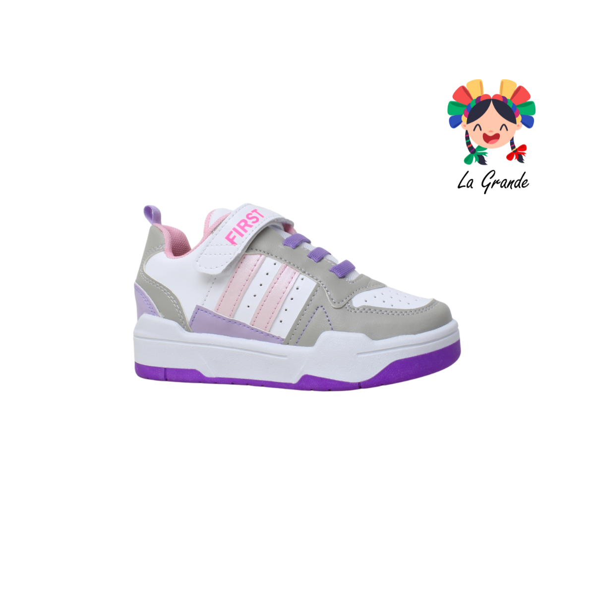 10000 FIRST Blanco Gris Lila Sint Tenis Casual para Niña