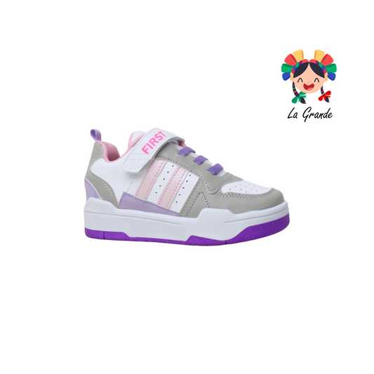 10000 FIRST Blanco Gris Lila Tenis Casual para Niña