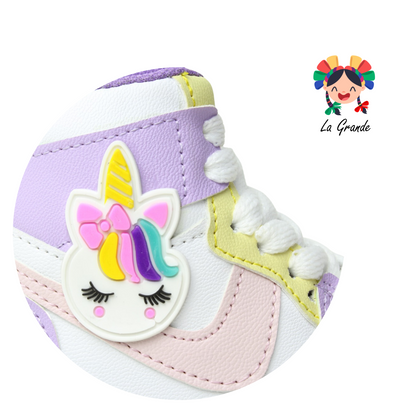 1010 PAOLA RAMIREZ Blanco Lila Unicornio Sint Tenis Casual Bota para Niña