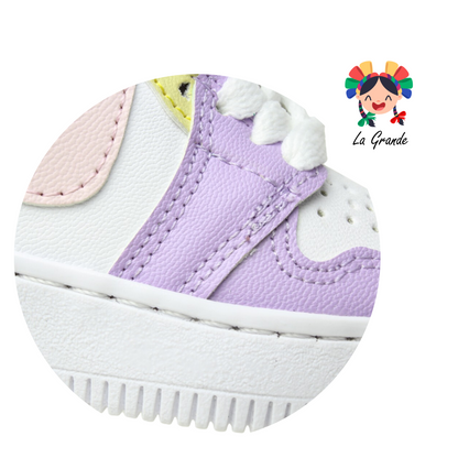 1010 PAOLA RAMIREZ Blanco Lila Unicornio Sint Tenis Casual Bota para Niña