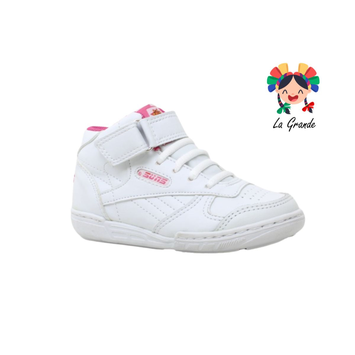 101 SUNS Blanco Fiusha Sint Tenis Escolar con Velcro para Niña y Dama