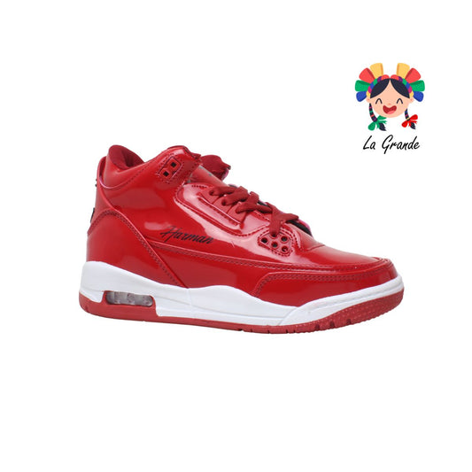 1020-C HARMAN Rojo Bco Rojo Charol tenis tipo bota para caballero