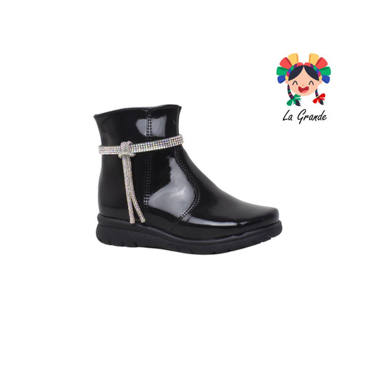 1025 ROCHART'S Negro charol bota corta Infantil para Niña