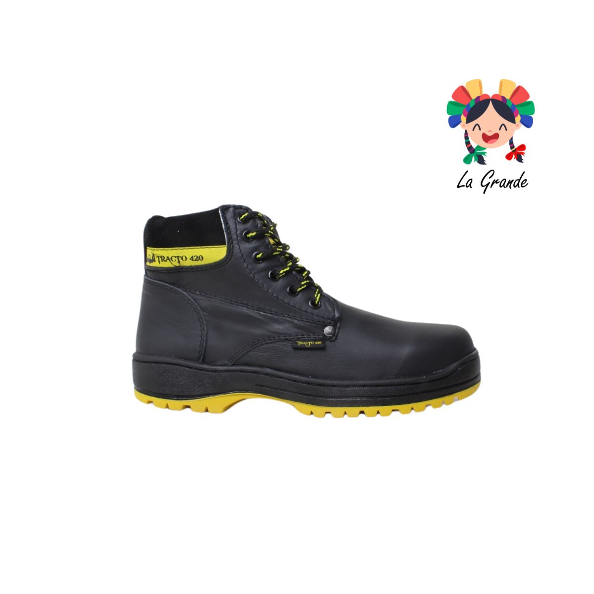 102 TRACTO Negro Amarillo Piel  Bota Industrial para Caballero