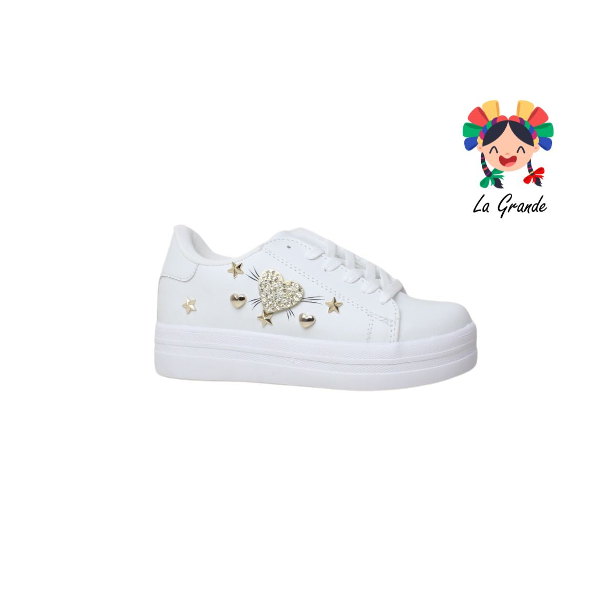 1040 CHAMPS Blanco Oro Sintético Tenis Choclo Casuales con Brillos para Dama