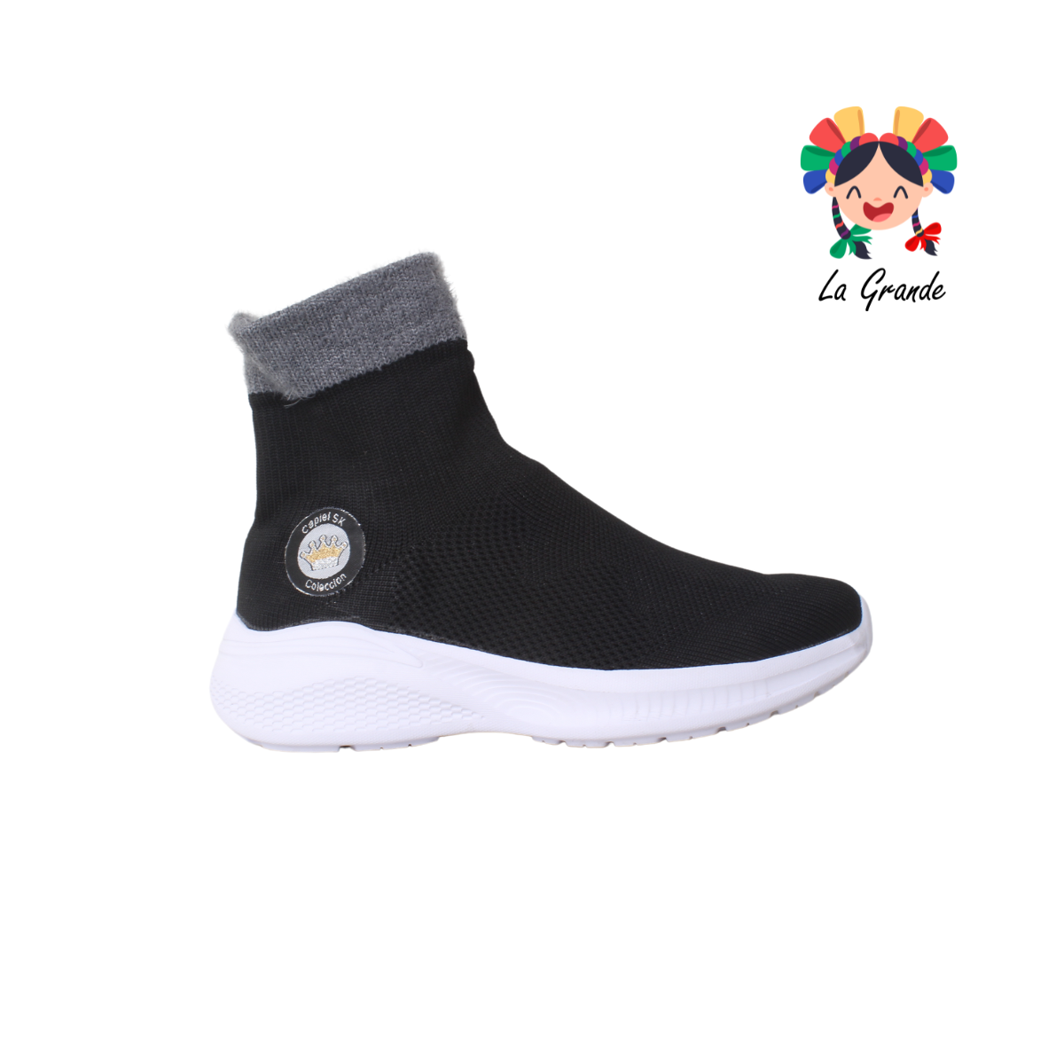 1055 CAPIEL'SK Negro Gris Textil Tenis Calcetin Casual para Dama y Joven