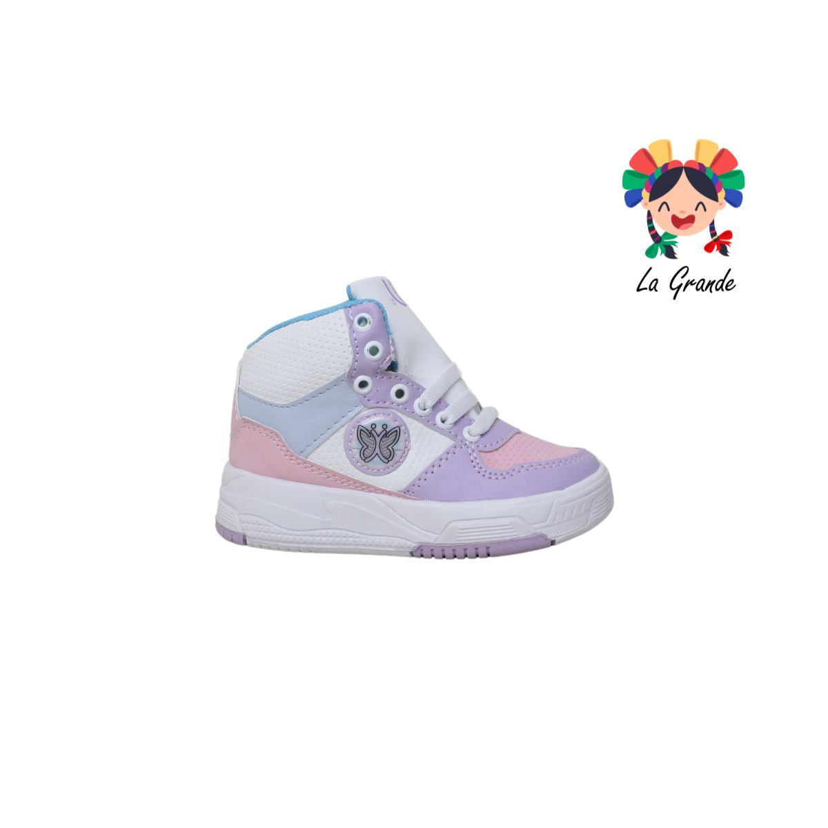 105 LUX-10 Lila Bco Rosa Sintético Tenis Tipo Bota Casual para Niña