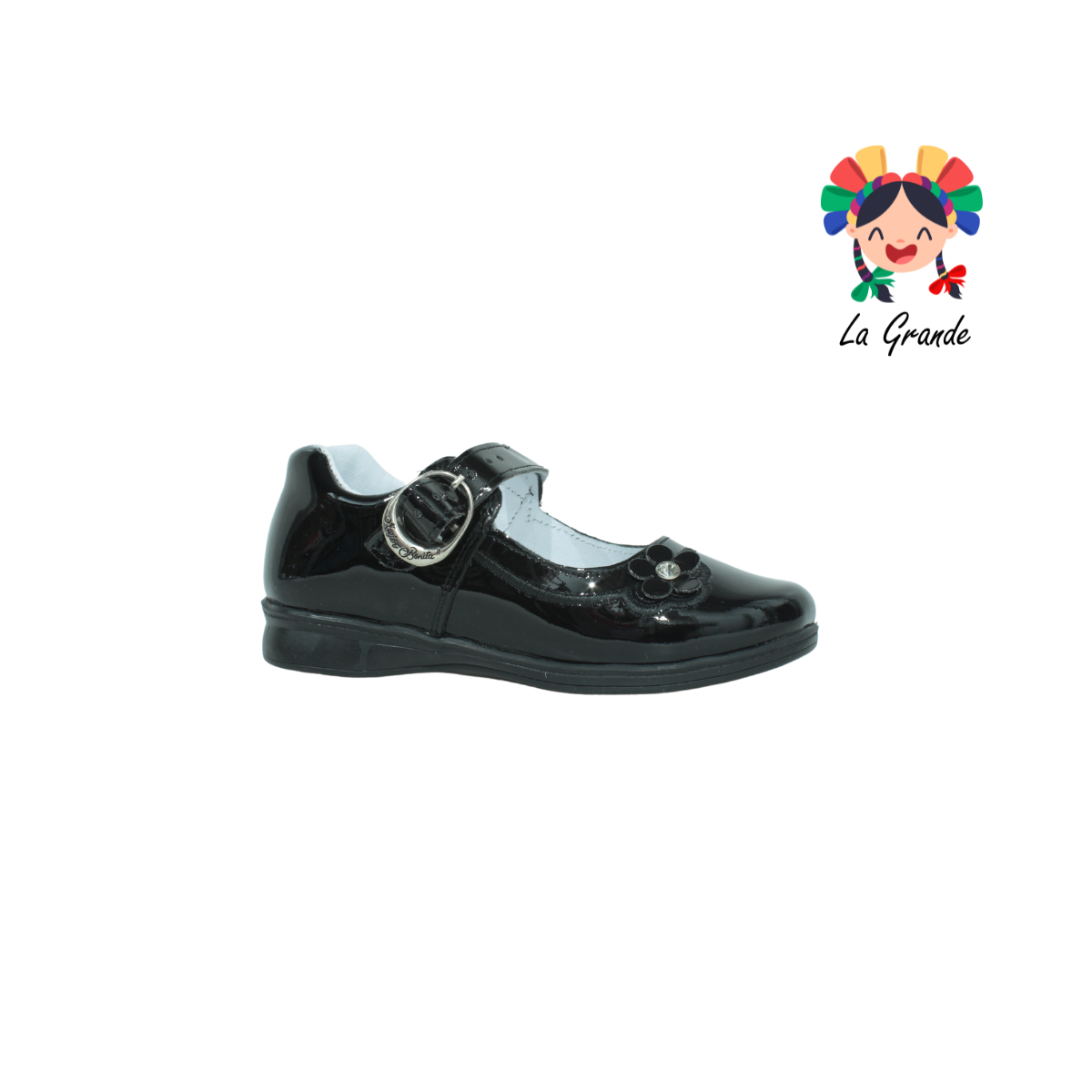 1166 MUJER BONITA Negro Piel Zapato Charol Escolar para Niña