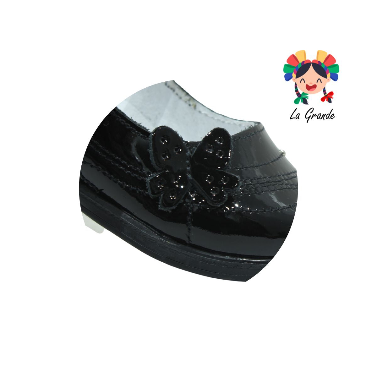 1212 MUJER BONITA Negro Piel Charol Zapato Escolar Mariposa para Niña