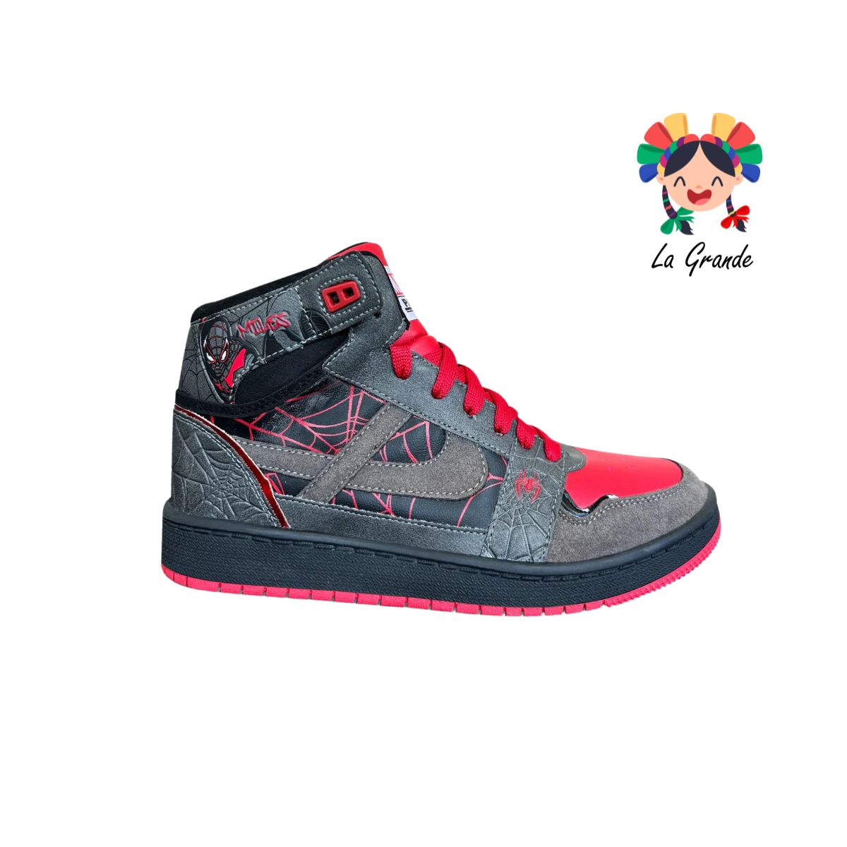 060043-PANAM Gris Rojo Sint Miles Morales Tenis Bota para Dama,Joven y Caballero Nacional Original