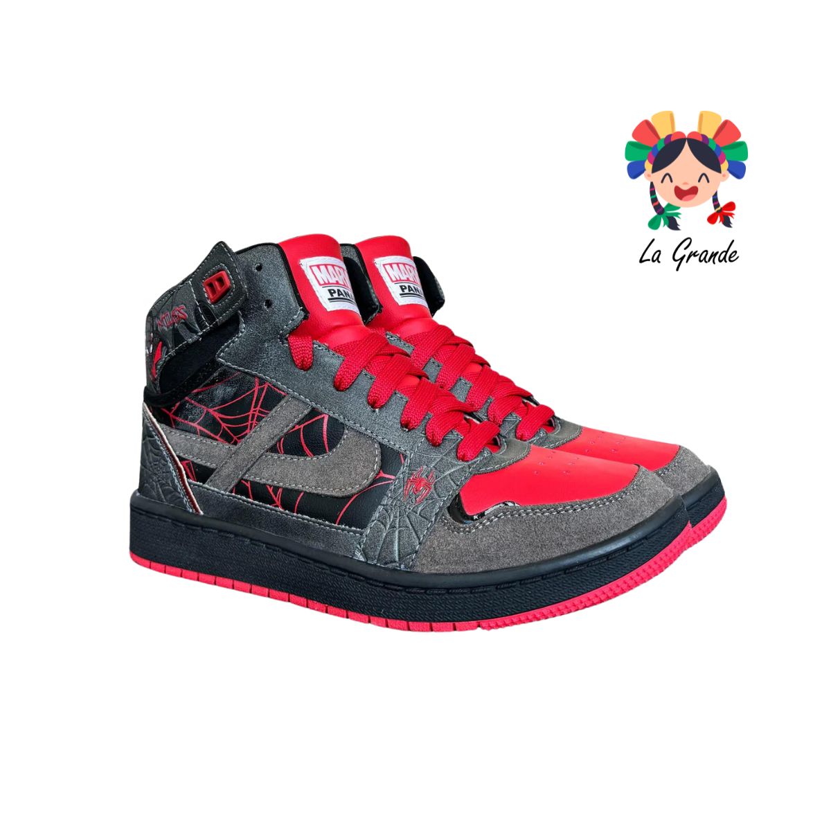 060043-PANAM Gris Rojo Sint Miles Morales Tenis Bota para Dama,Joven y Caballero Nacional Original