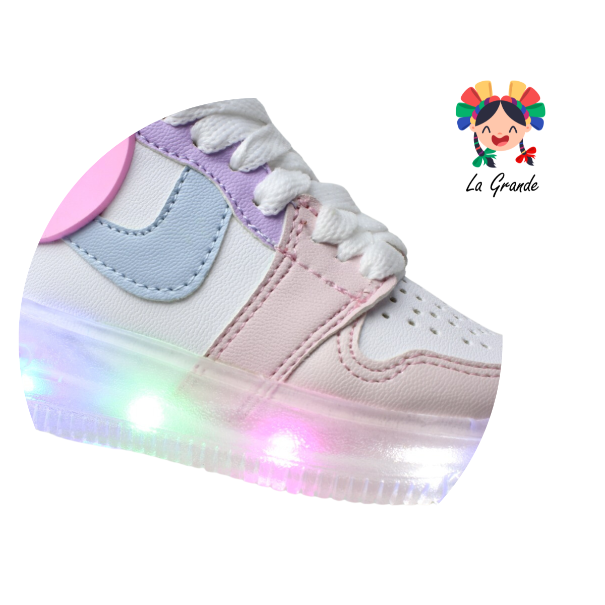 13000 PAOLA RAMIREZ Blanco Rosa Sint Tenis Bota con Luces Led para Bebé y Niña