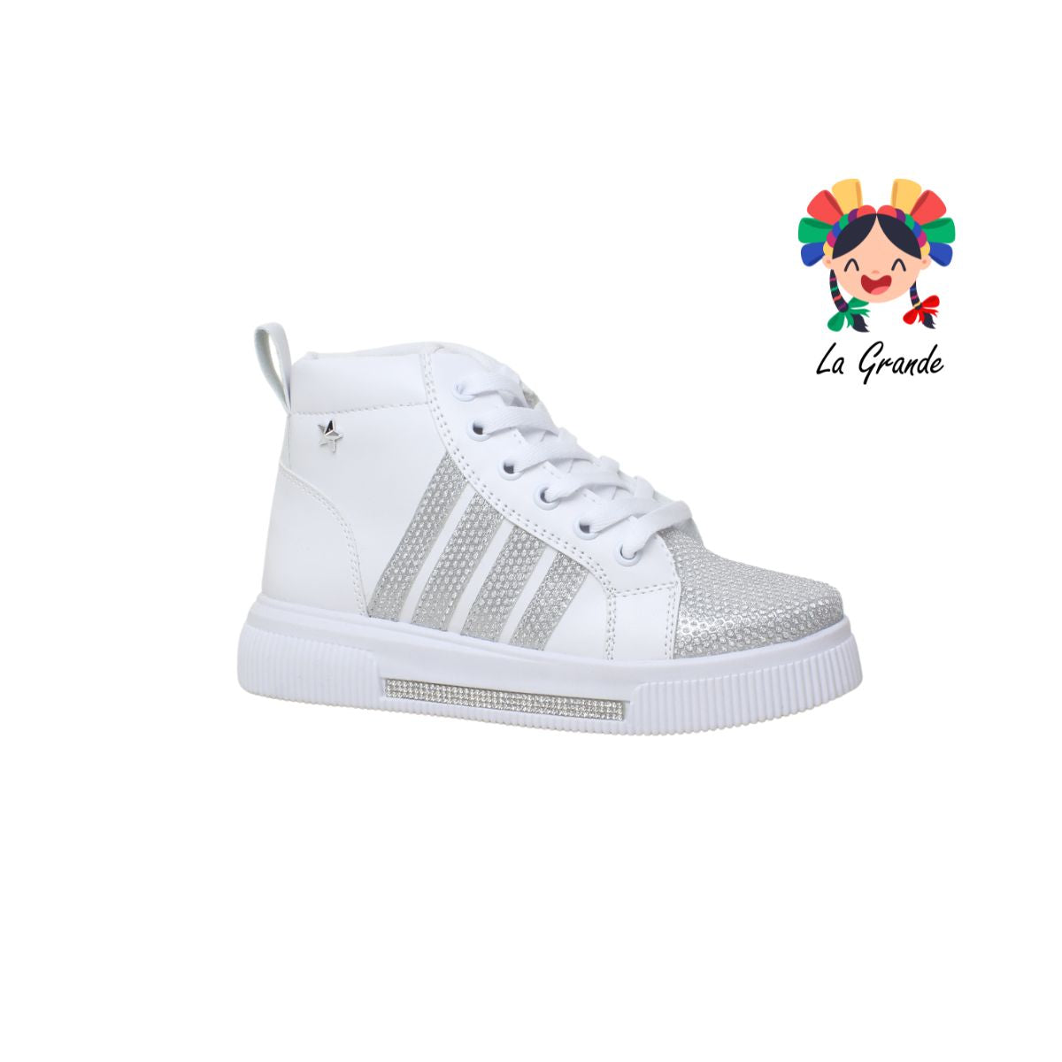 1310 ANDRE LOV Blanco Plata Sint Tenis Tipo Bota Casual para Dama