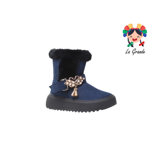 1330 WINS Marino Negro Textil Bota Corta para Niña