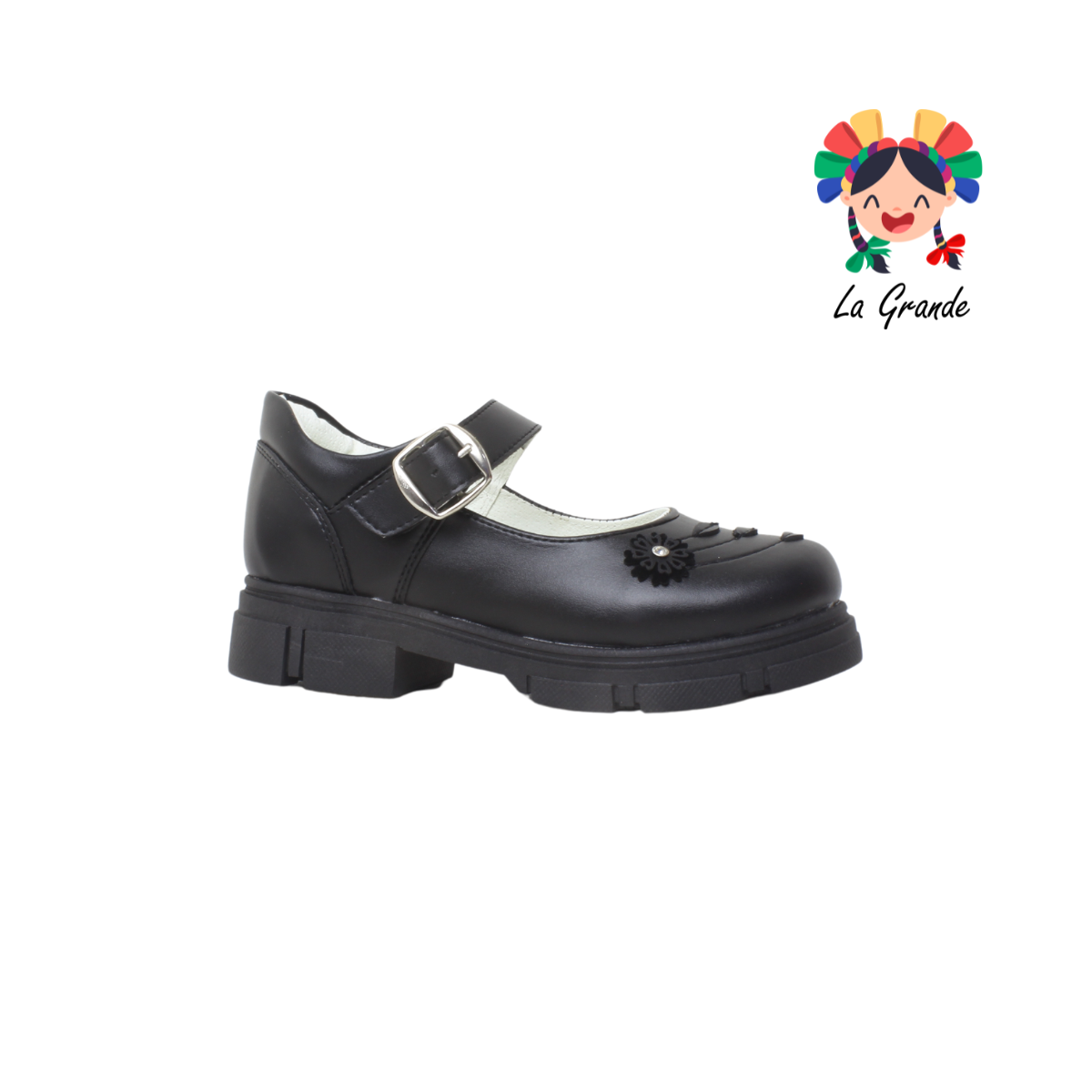 129 GABRIELA Negro Sintético Zapato Escolar con Suela Kitty para Dama