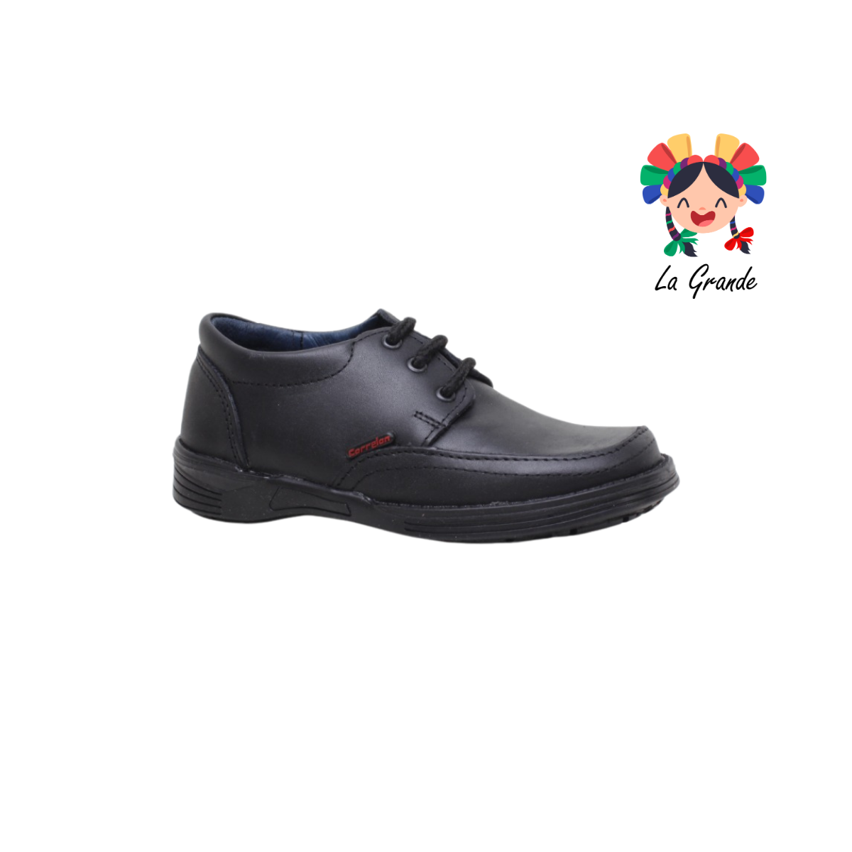 151 CORRELON Negro Piel Zapato Escolar para Niño