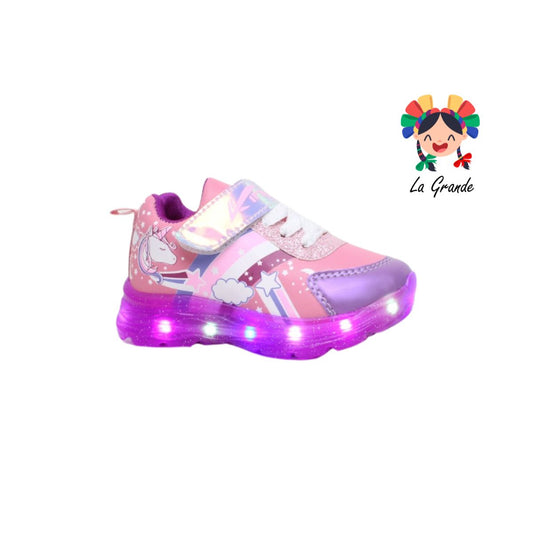 1605 KINGS-LU Rosa Violeta Sint tenis Casual tipo choclo con Luces Led  para Niña