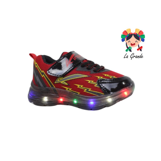 1610 KINGS-LU Rojo Negro Sint tenis Casual tipo con Luces Led choclo  para Niño