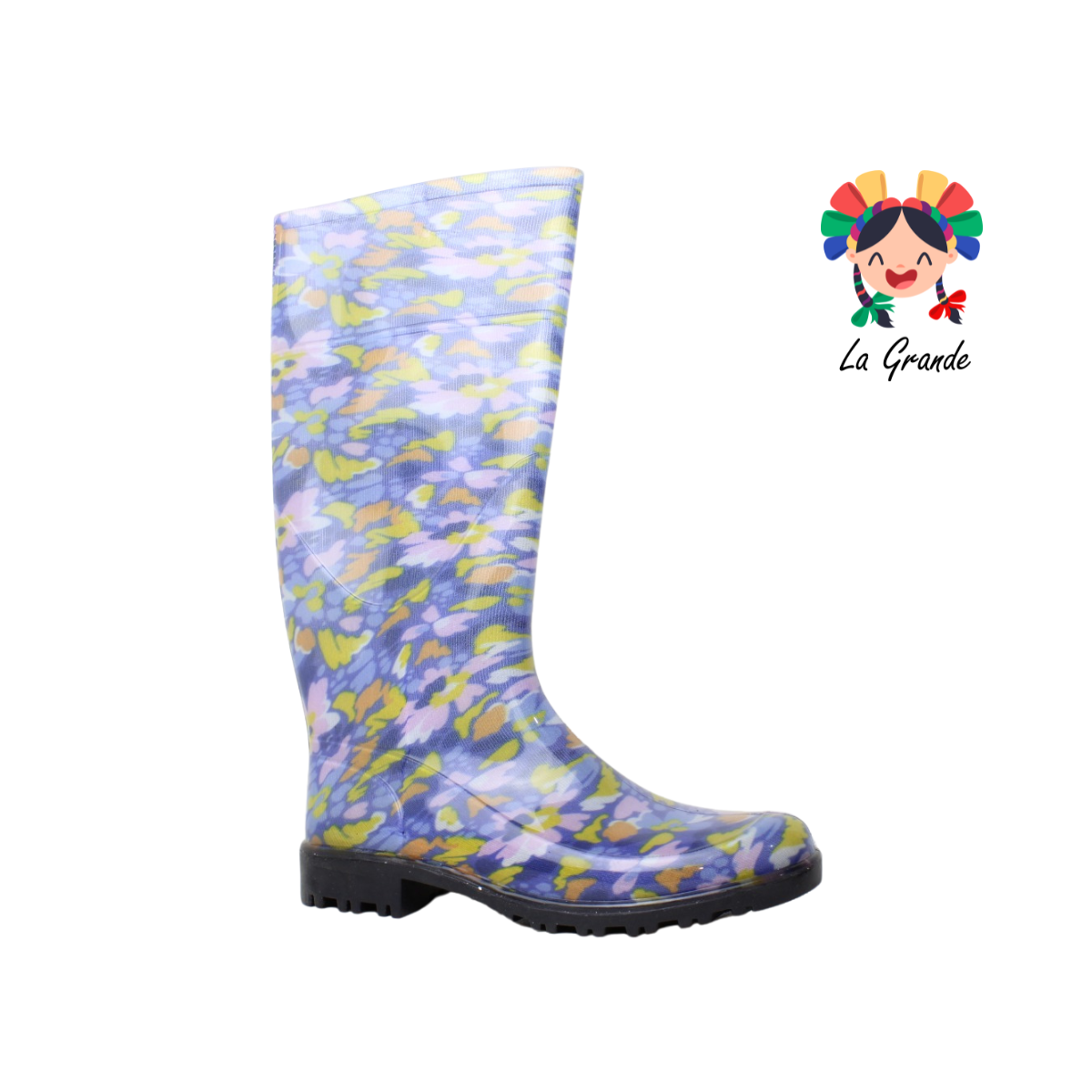 1652 TOP MODA Flores bota larga de hule contra agua para dama