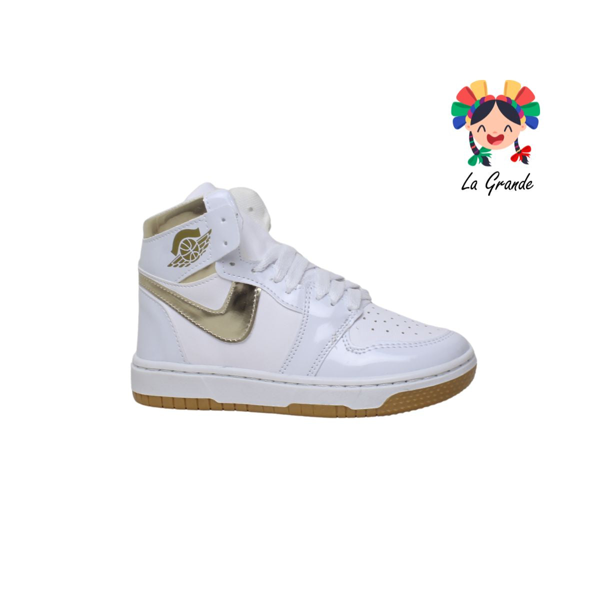 18010 PAOLA RAMIREZ Blanco Oro tenis tipo Bota Charol para Niño