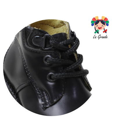 188 FINICA Negro Piel Zapato tipo Bota Escolar para Niño