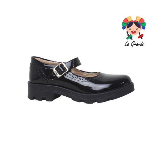 2835 DOGI Negro Charol Zapato escolar de piel para Jovencita