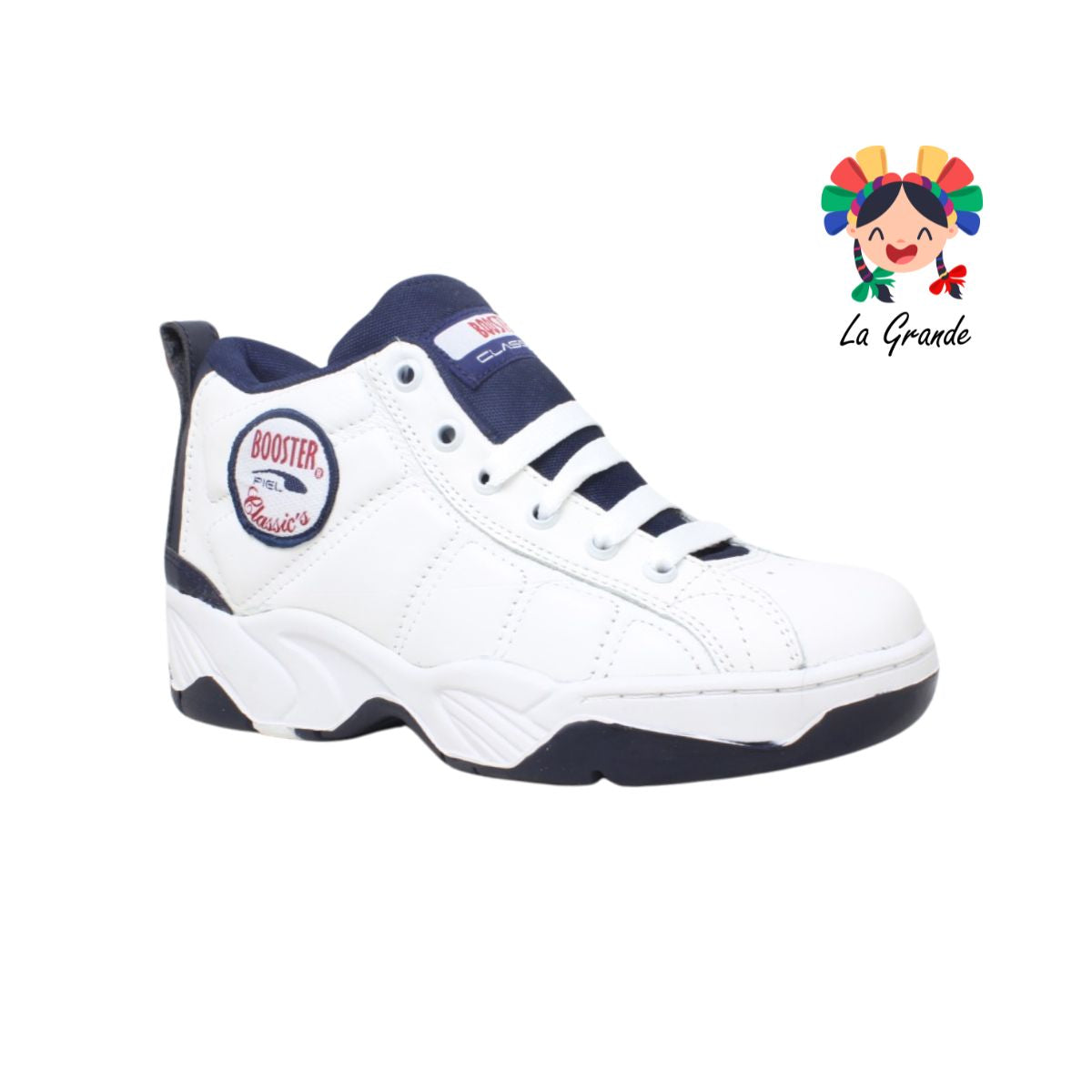 2005 BOOSTER Blanco Marino Tenis Escolares Tipo Bota de Piel para Caballero