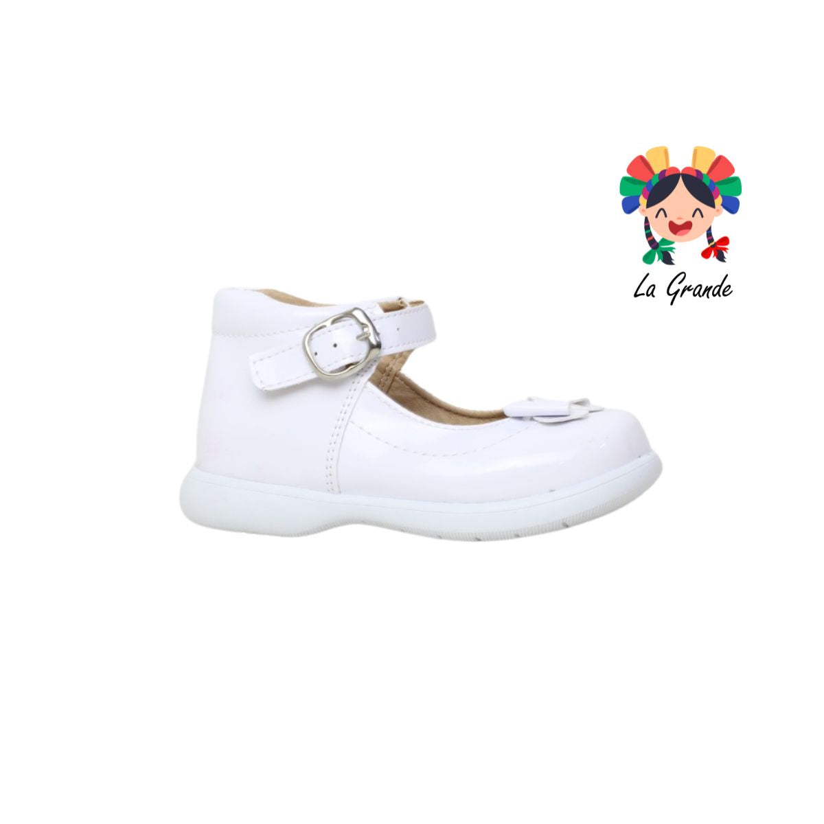 201-408 CLEO Blanco Charol Zapato Casual para Niña