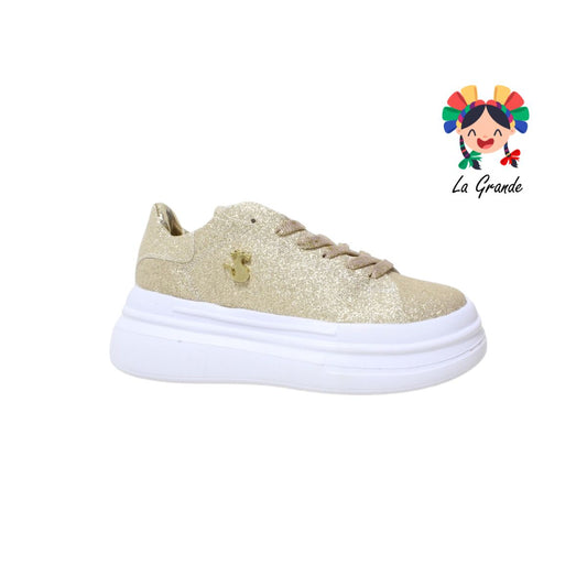 2094 SHADOW Blanco Glitter Oro Textil Tenis Choclo para Dama