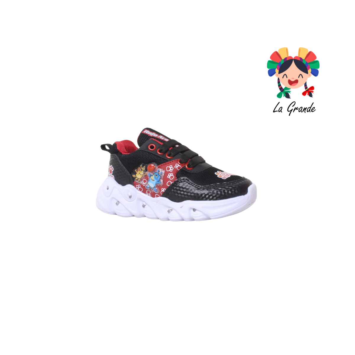 22023 ROJO ARANDANO Bluey Negro Rojo Sint tenis choclo Casual con Luces para Niño