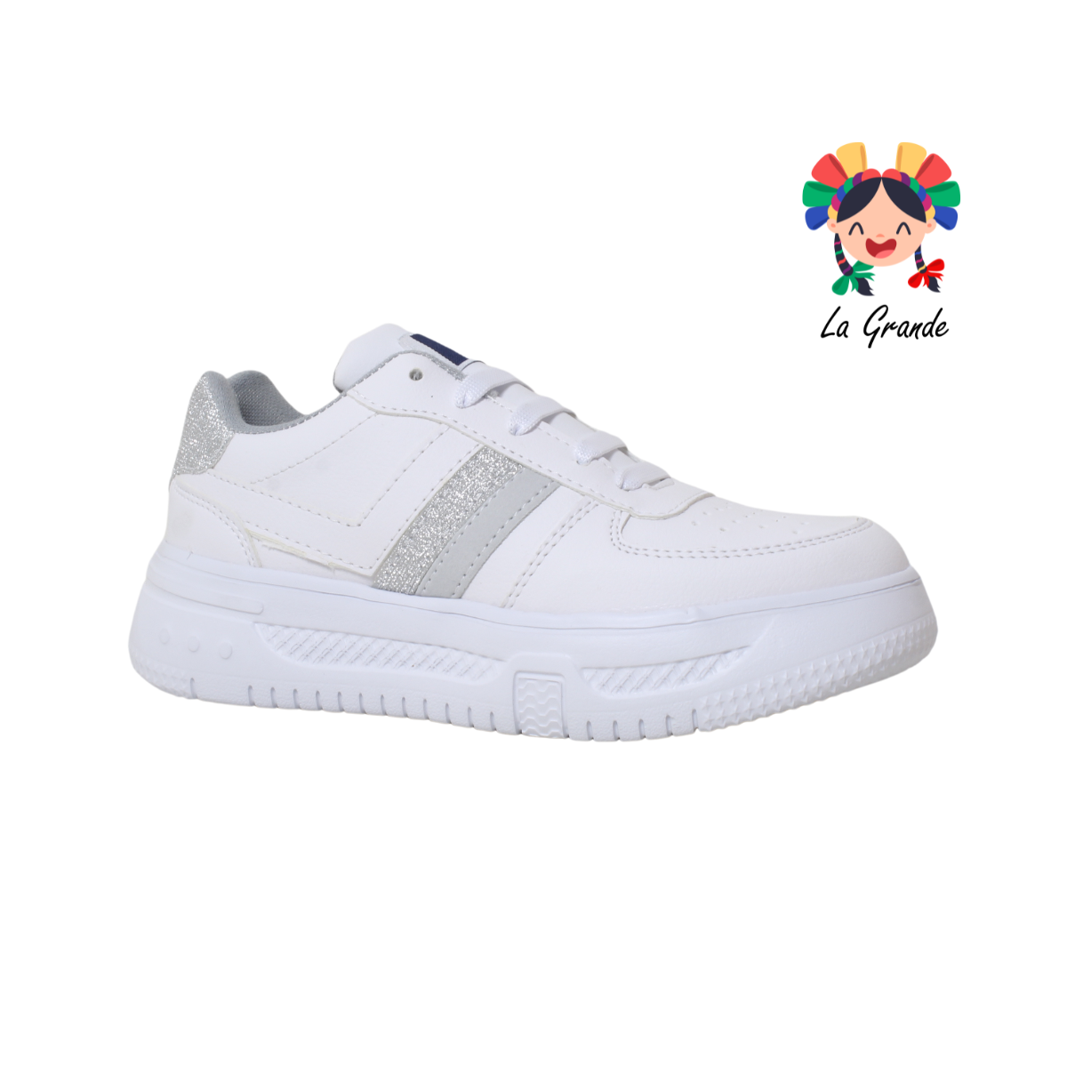 228 BELIVA Blanco Plata Sint Tenis Casual para Dama