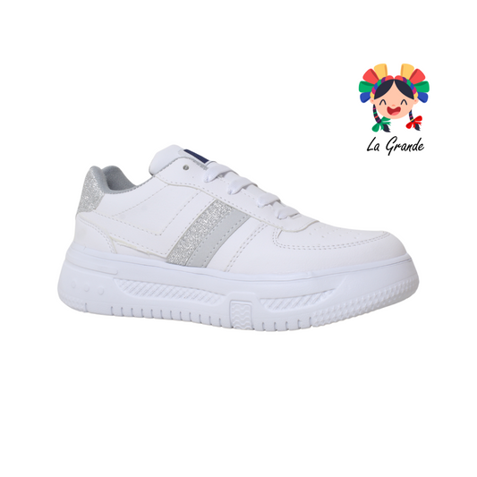 228 BELIVA Blanco Plata Sint Tenis Casual para Dama