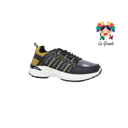 2307A-5C FOSUM Negro Amarillo Tenis tipo Running para Dama ,Joven y Caballero