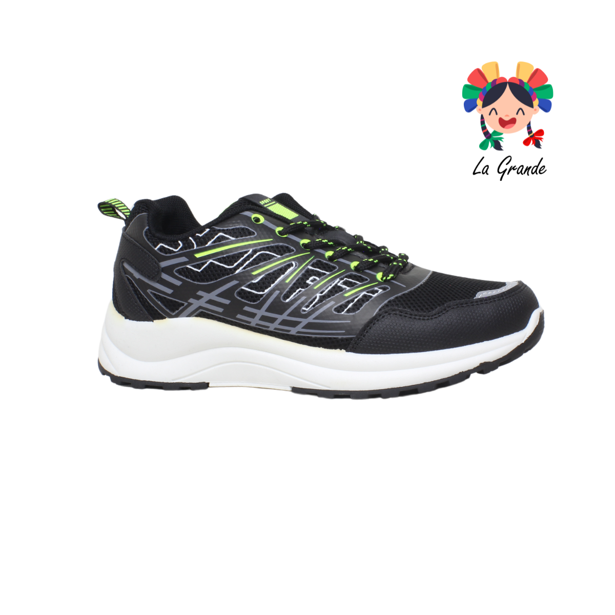 2314A-3A FOSUM Negro Verde Tenis tipo Running para Dama,Joven y Caballero