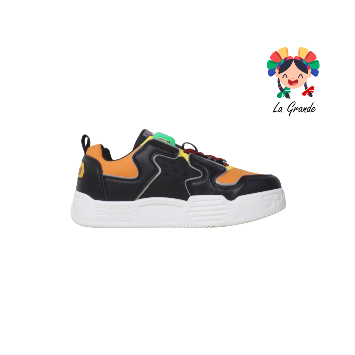 2316A-1B FOSUM Negro Naranja Sint Tenis Casual para Dama