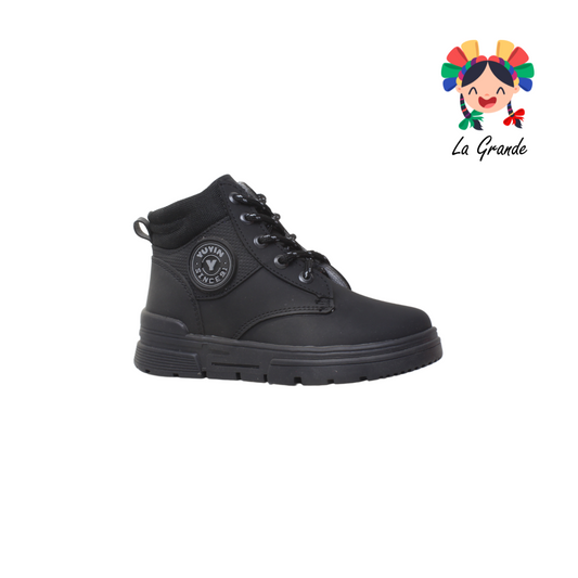 23170 YUYIN Negro Piel Zapato Escolar tipo Bota para Niño